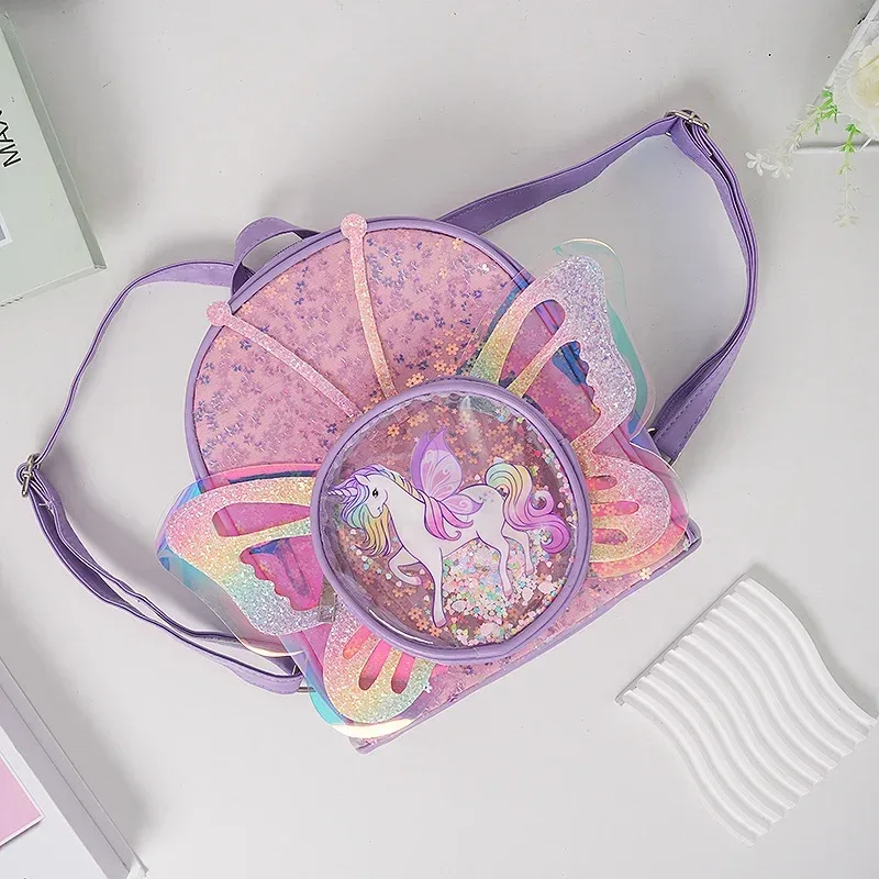 sac à dos de dessin animé nairobi orn à paillettes pour enfant, cartable de maternelle transparent laser avec ailes de papillon, nouvelle tendance