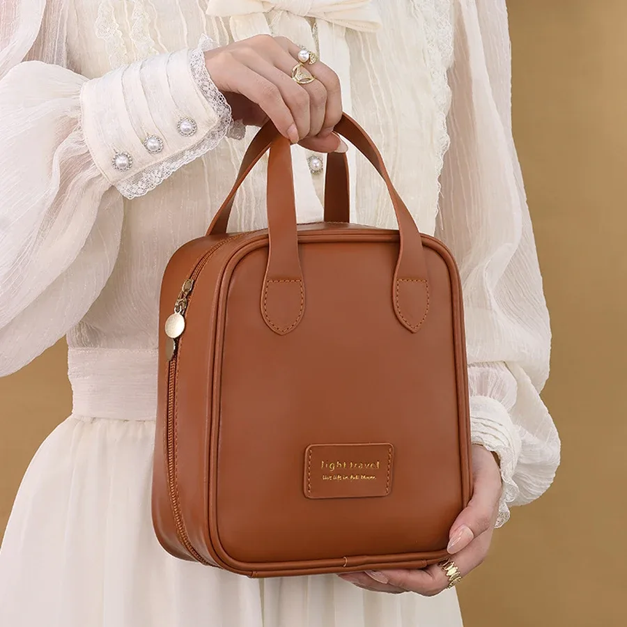 grande trousse de maquillage portable pour les voyages d'affaires, en pu imperméable, sac de rangement et de toilette portable