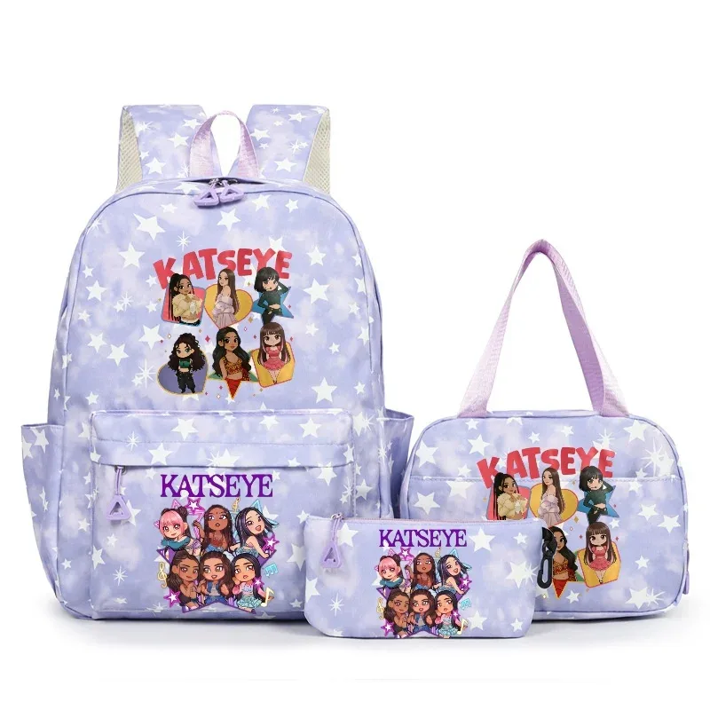sac à dos katseye music avec imprimé neige, capacité 3 pièces, pour étudiants du collège/lycée, avec sac à déjeuner, sac de voyage, mochila pour femme