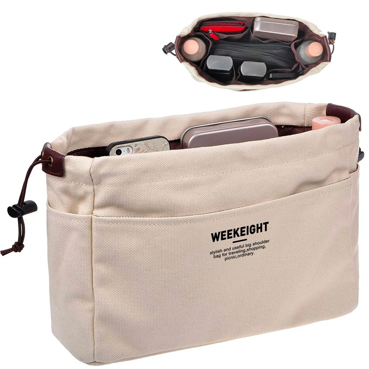Organisateurs de sacs à main en toile, sac de rangement robuste avec fermeture éclair (2 tailles)