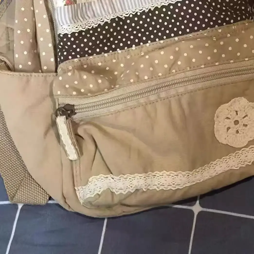 sac à dos vintage pour filles, patchwork en dentelle, mode, bureau, grande capacité, style mori girl, polyvalent