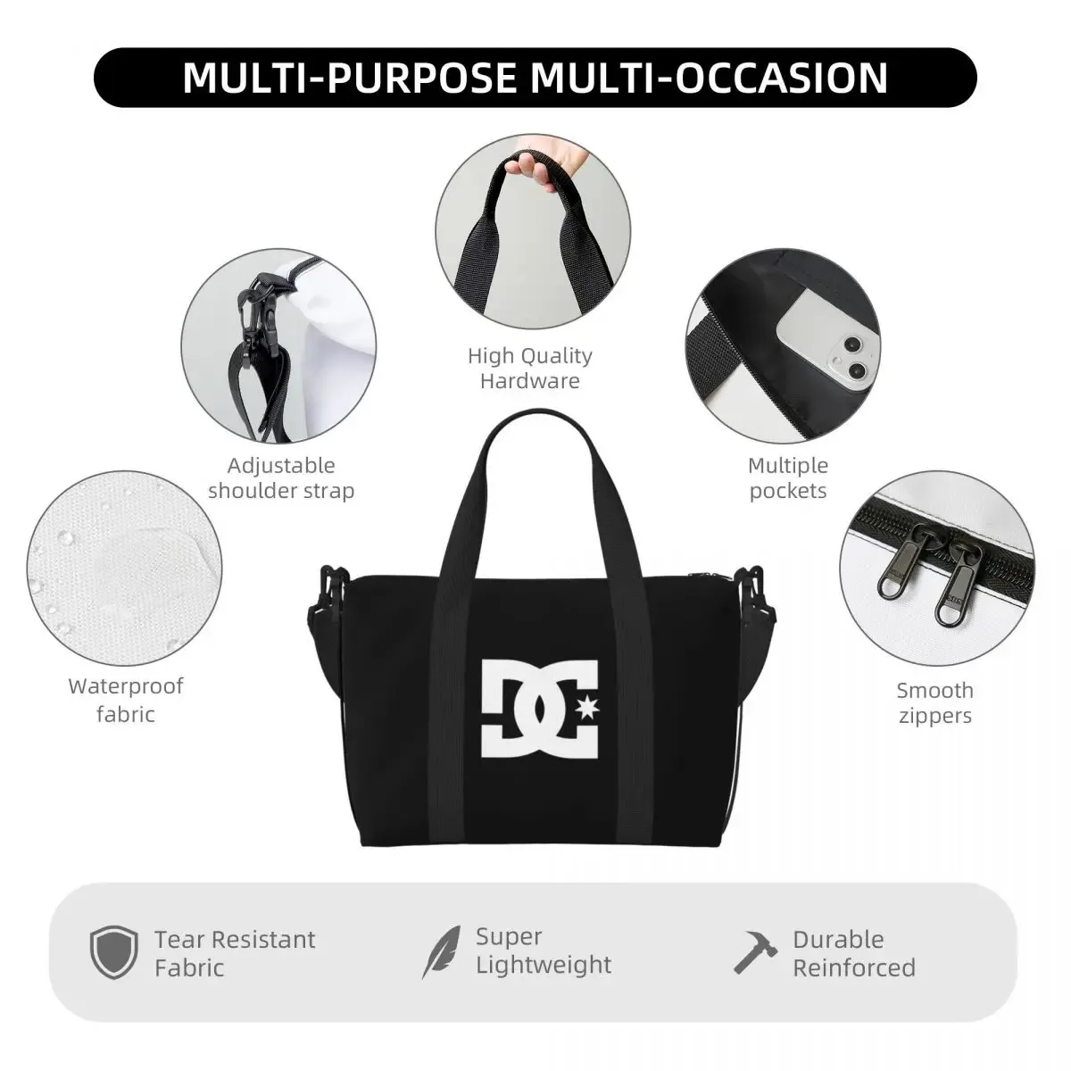 sac de voyage bandoulière dc shoe co pour femme et homme, sac de transport, sac fourre-tout grande capacité pour homme, sac de sport et de week-end
