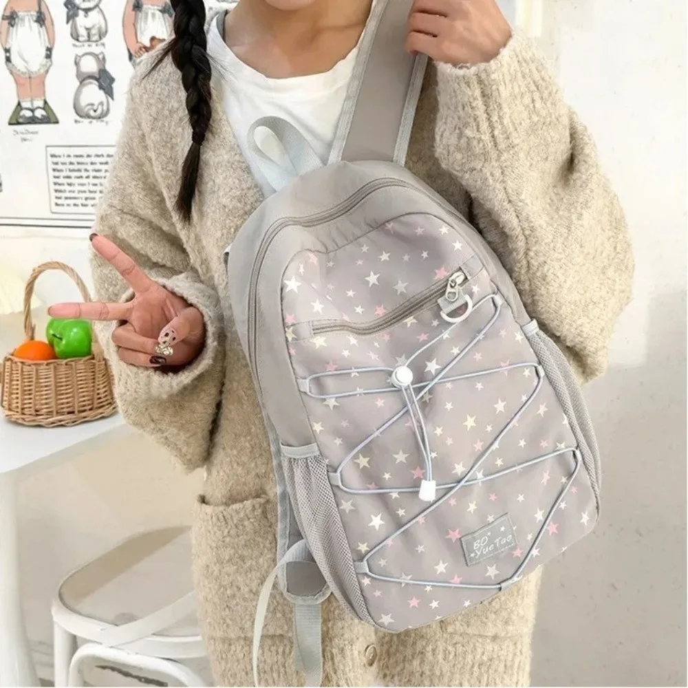 sac à dos d'extérieur tendance en nylon, résistant à l'usure, imprimé étoiles, style coréen, grande capacité, pour femmes et étudiants
