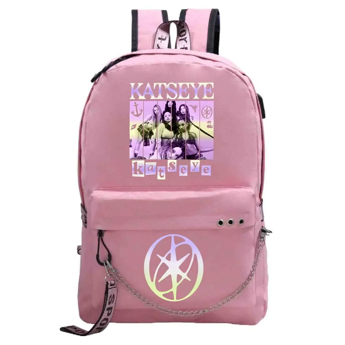 sac à dos usb katseye pop girl group pour femme, esthétique coréenne ulzzang, avec chaîne et fermeture éclair, idéal pour l'école et les adolescents
