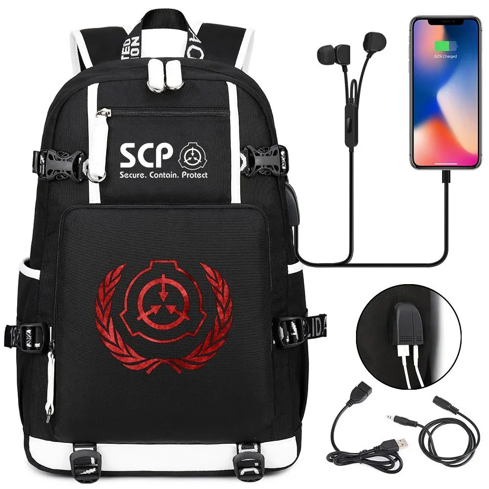 sac à dos scp foundation cartable noir, sacs d'école de dessin animé pour enfants adolescents, sac à dos de voyage scp, sacs initiés par ordinateur portable usb