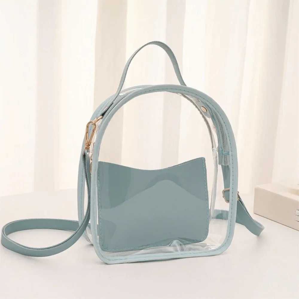 sac à dos transparent simple en pvc, sac à bandoulière imperméable transparent en gelée avec fermeture éclair et petite pochette, sac bandoulière unisexe