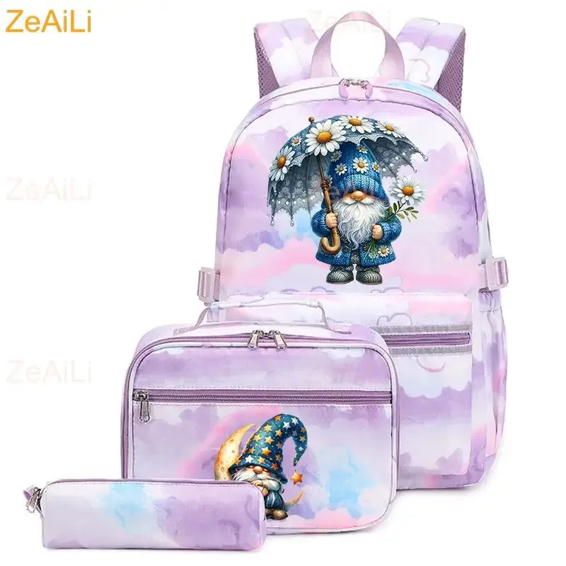 lot de 3 sacs à dos mignons pour étudiants et adolescents, motif patte de chien et chat, couleur violette, avec sac à déjeuner, sac de voyage coloré, sacs d'école pour garçons et filles, ensembles de mochilas