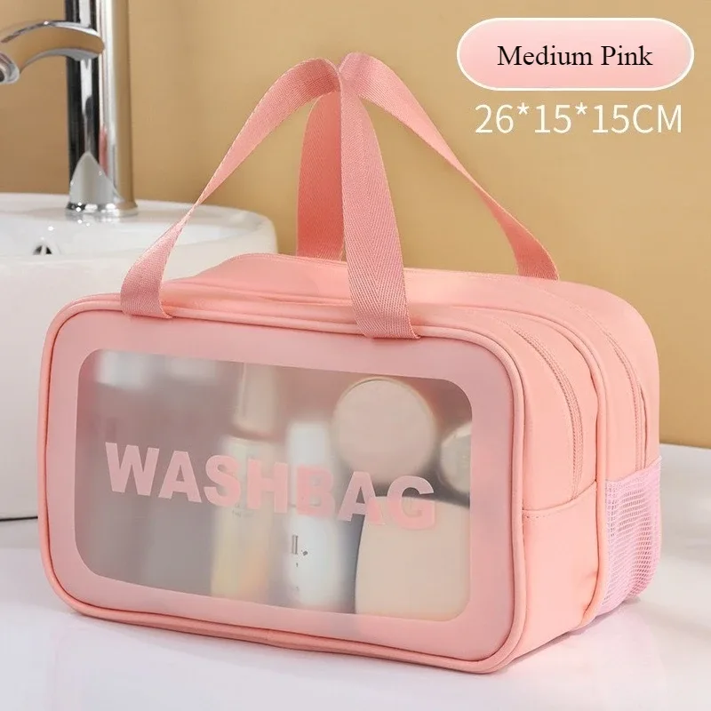 sac de toilette transparent grande capacité à double compartiment sec/humide, en pu givré, portable pour voyage, sac de rangement de bain gf32