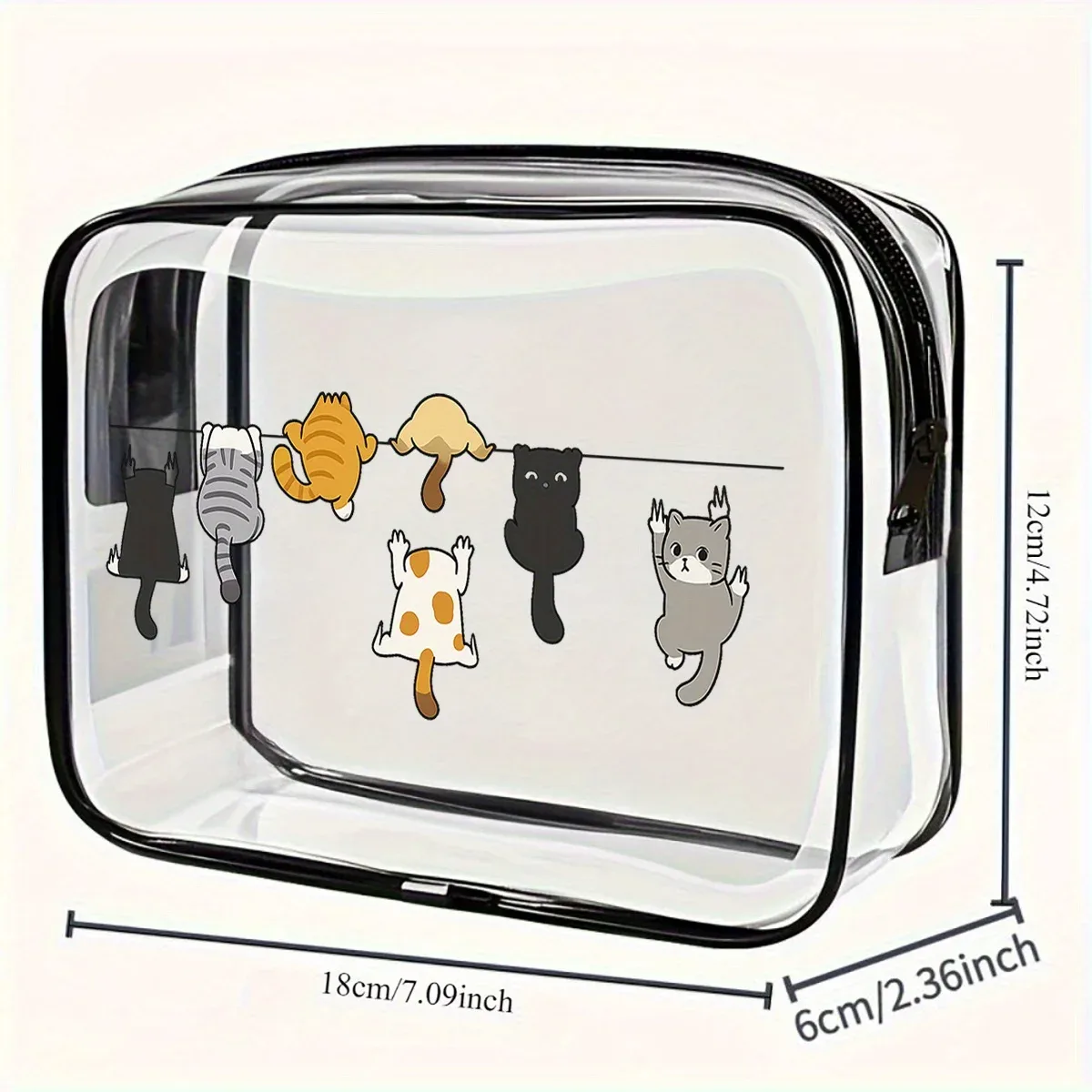 pochette de maquillage et organiseur de toilette portable en pvc transparent motif chat de dessin animé
