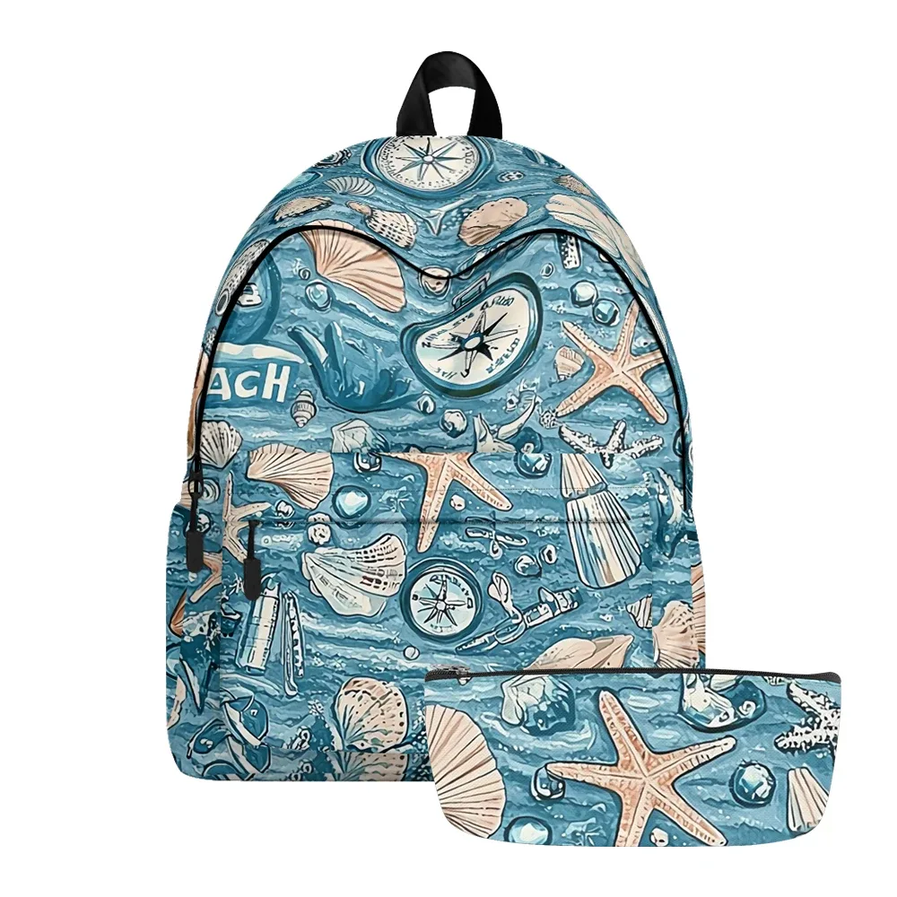 sac à dos imprimé étoile de mer sur le thème de l'océan, sacs à crayons, sangles réglables, léger et durable, sac à dos de voyage scolaire, ensembles pour adolescents