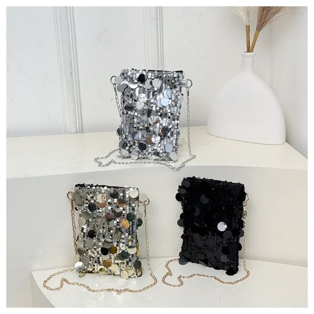 sac bandoulière scintillant à sequins pour femme, pochette de soirée brillante avec chaîne dorée, sac de fête brillant pour club