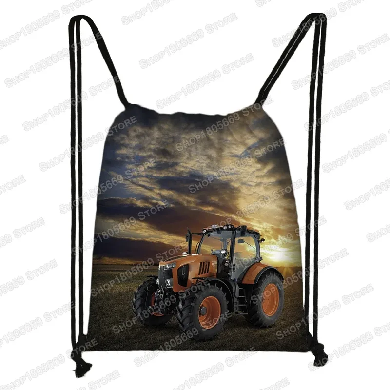 sac à dos à imprimé tracteur pour enfant, sac à dos avec cordon de serrage pour garçon et fille