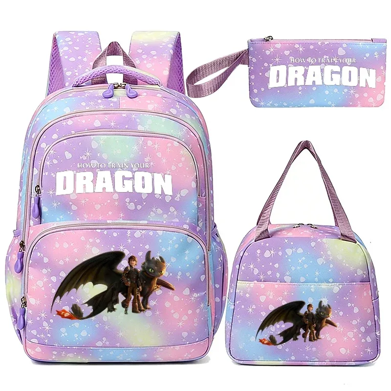 sacs à dos how to train your dragon, 3 pièces, pour femmes et hommes, trousse à crayons, pour adolescentes et garçons, grande capacité, sac à dos pour étudiants, mochilas