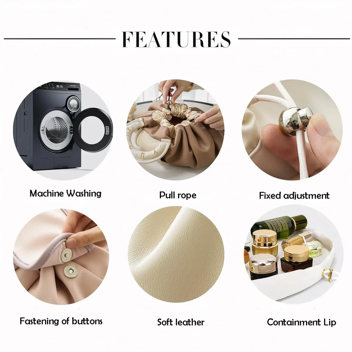 trousse de maquillage portable pour usage quotidien, trousse de toilette de voyage de grande capacité pour femmes, pochette de rangement de cosmétiques à cordon de serrage pour dames