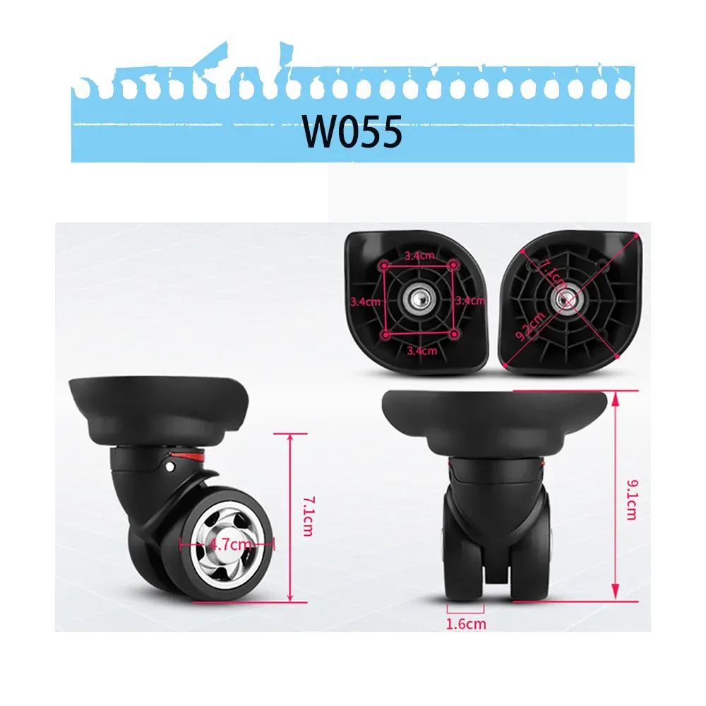 roues pivotantes durables w055 à 360° pour valise, sac de voyage, chariot, roues de bagage en caoutchouc durables et silencieuses