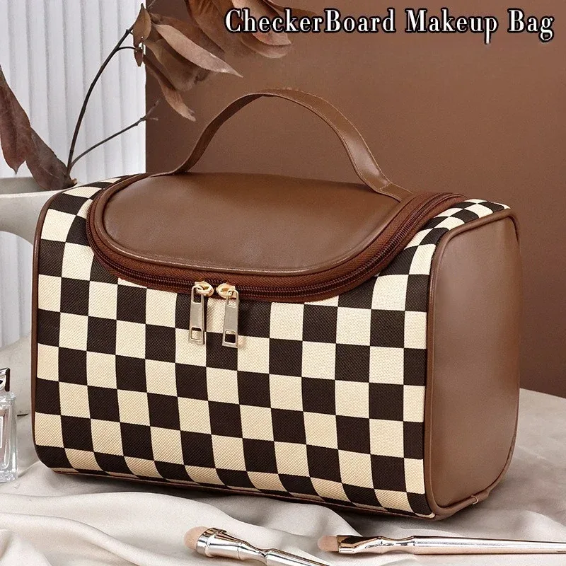 sac de maquillage portable pratique pour voyage, grande capacité, haut de gamme, sac de rangement en pu imperméable, sac de maquillage wj52