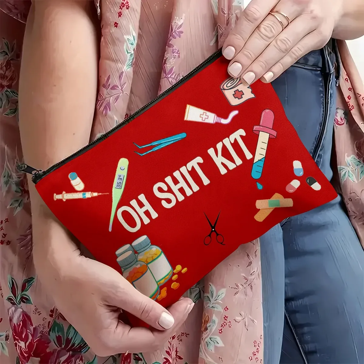 a oh shit kit trousse de maquillage – sac à fermeture éclair multifonctionnel mignon pour femme, sac de rangement de bijoux