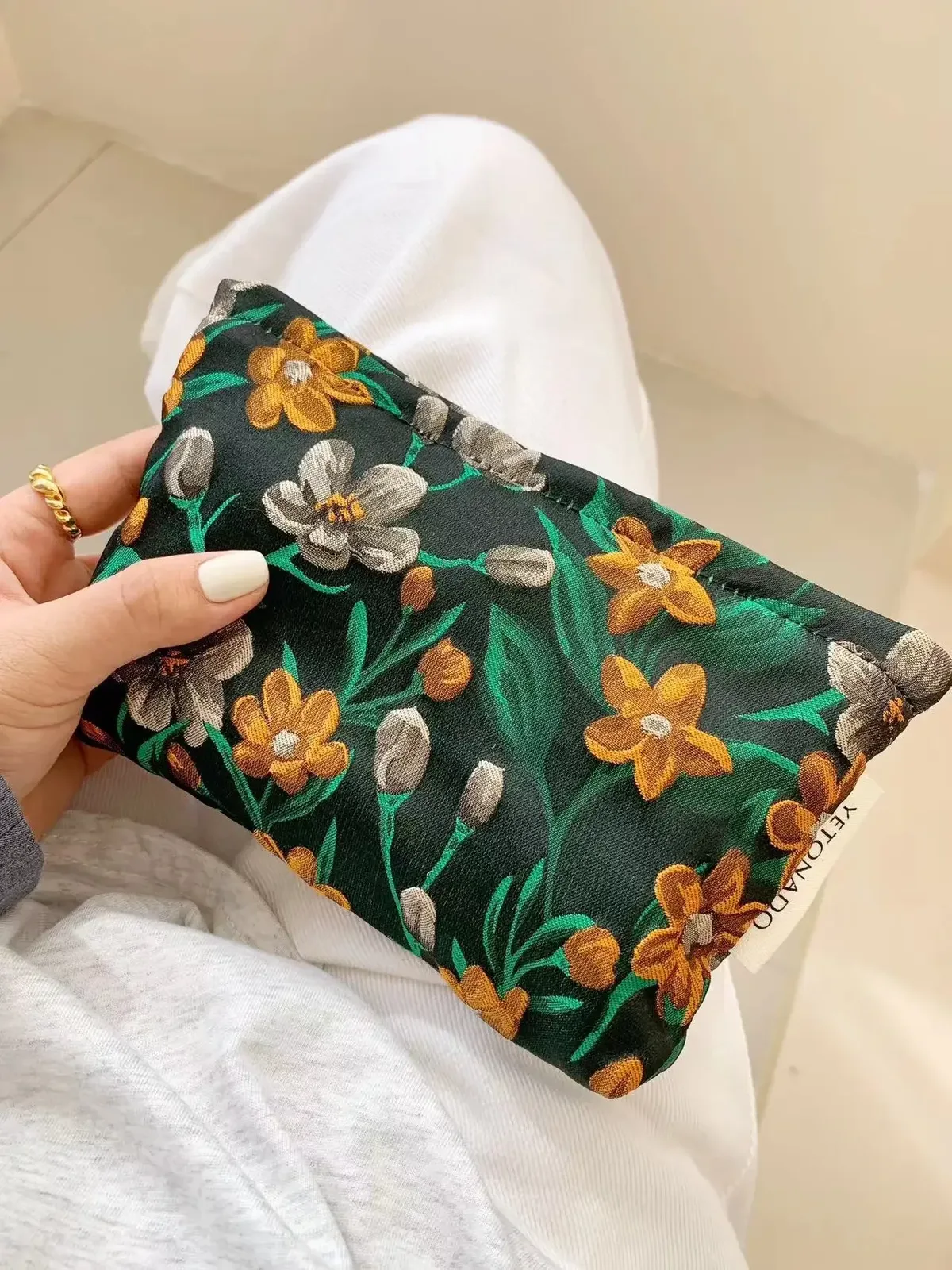 ins style vintage fleurs sac cosmétique portable main sac cosmétique voyage trousse de toilette sac de rangement outils de maquillage pochette de rangement
