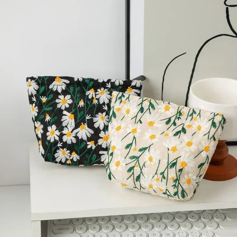 trousse de maquillage florale pour femme, trousse de beauté, broderie coréenne, poudres cosmétiques, trousse de toilette de voyage