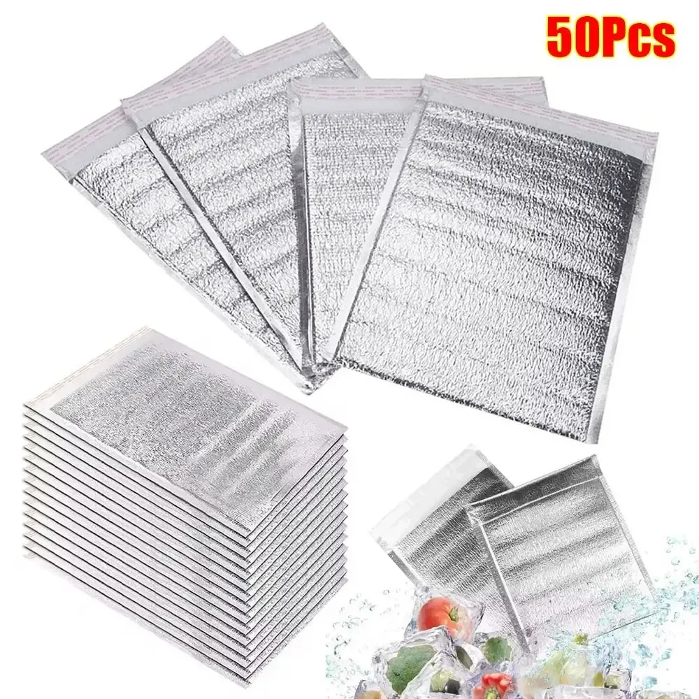 lot de 50 sacs isothermes en aluminium pour livraison de repas, sacs de transport chaud/froid avec fermeture, sacs de rangement pour boissons, sacs réfrigérants
