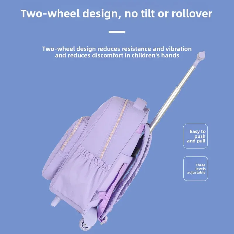 sac à dos à roulettes pour enfants et adolescentes, ensemble de sacs d'école avec sac à déjeuner, bagages à roulettes pour étudiants