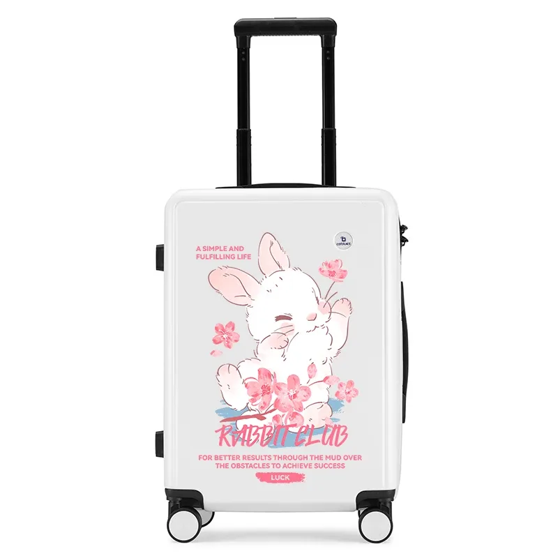 ensemble de 1 valise à roulettes mignonne motif lapin fleur de cerisier, grande capacité, bagage léger, adapté pour l'embarquement, les voyages, l'école, les sorties en plein air et les enfants