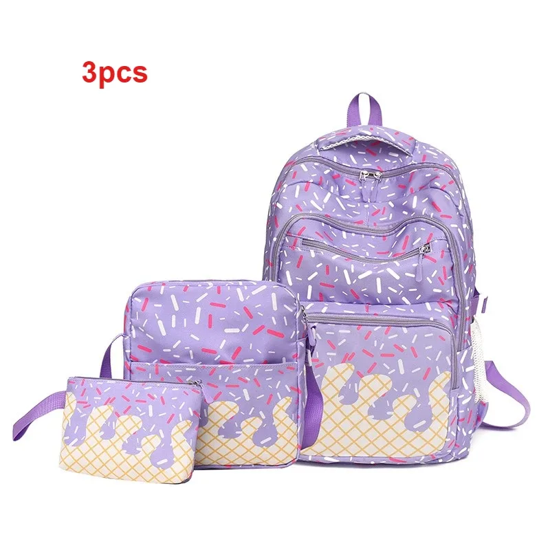lot de 3 sacs à dos style coréen pour filles et étudiantes, série crème glacée