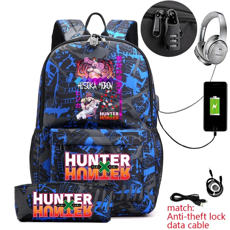 sac à dos hunter x hunter anime pour étudiants, sac à dos antivol décontracté avec trousse à crayons pour garçons et filles, sac d'école