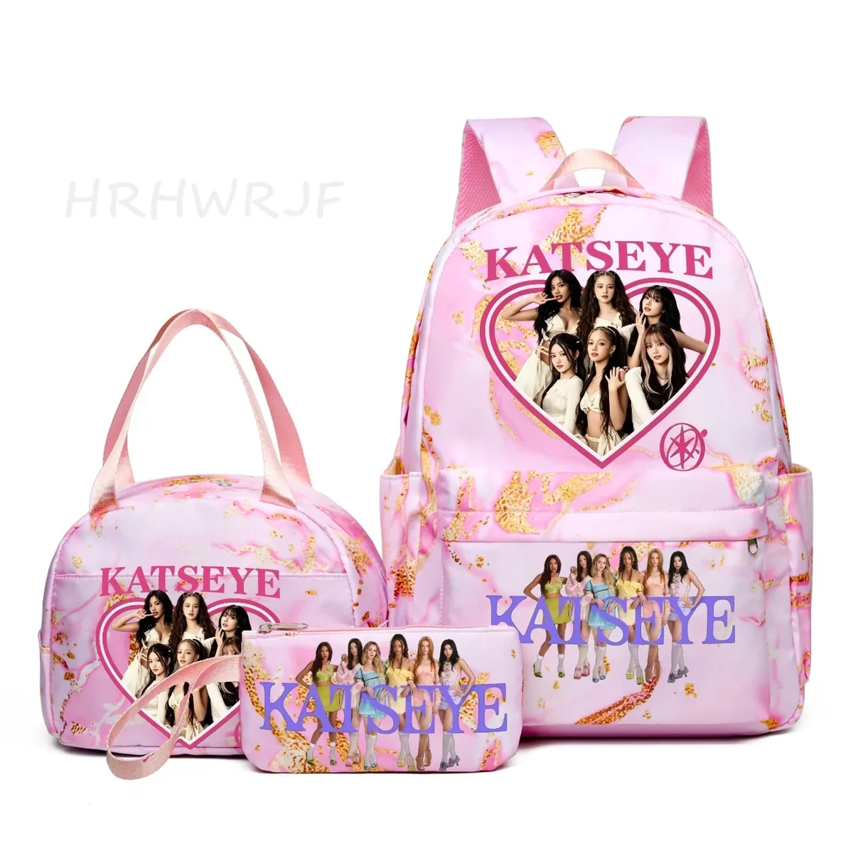 Nouveau sac à dos KATSEYE 3 pièces, dégradé rose, grande capacité pour adolescents, avec sac à bandoulière, idéal pour l'école et les voyages, pour usage quotidien