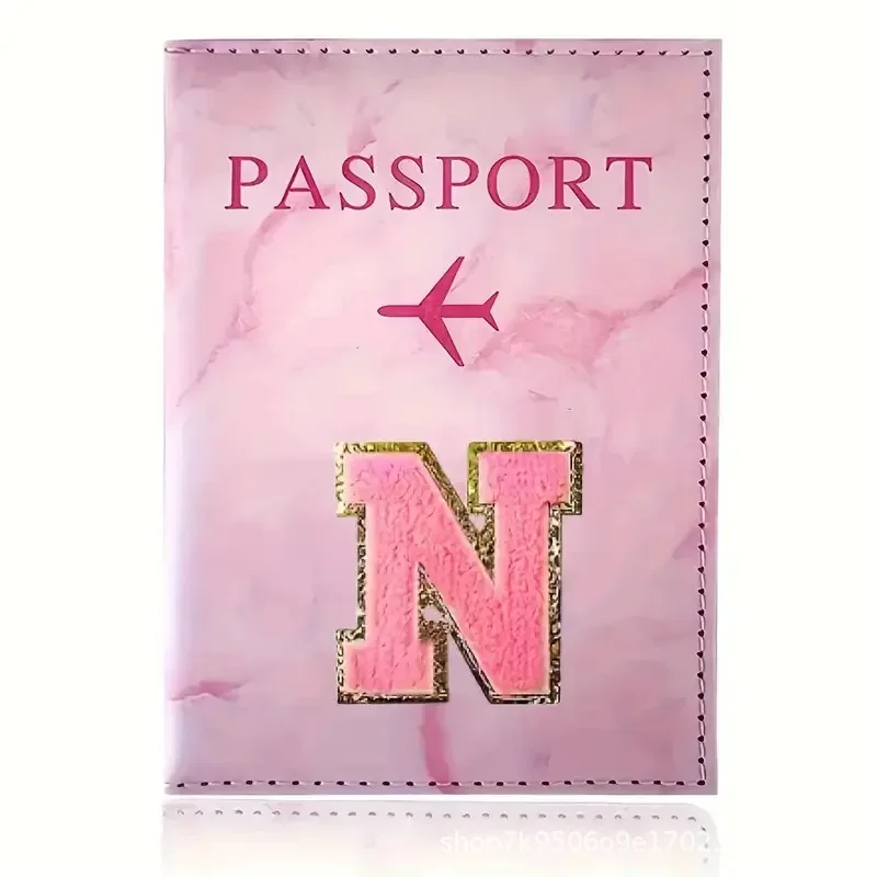porte-passeport en cuir pu rose avec étiquette brodée, étui pour billets et cartes de crédit, accessoires de voyage