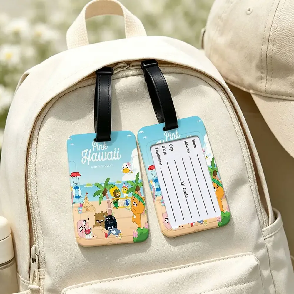 étiquette de bagage en pvc imperméable cartoon cute k-kakaos lovely friends avec carte d'informations, étiquette d'identification anti-perte pour sac à dos scolaire