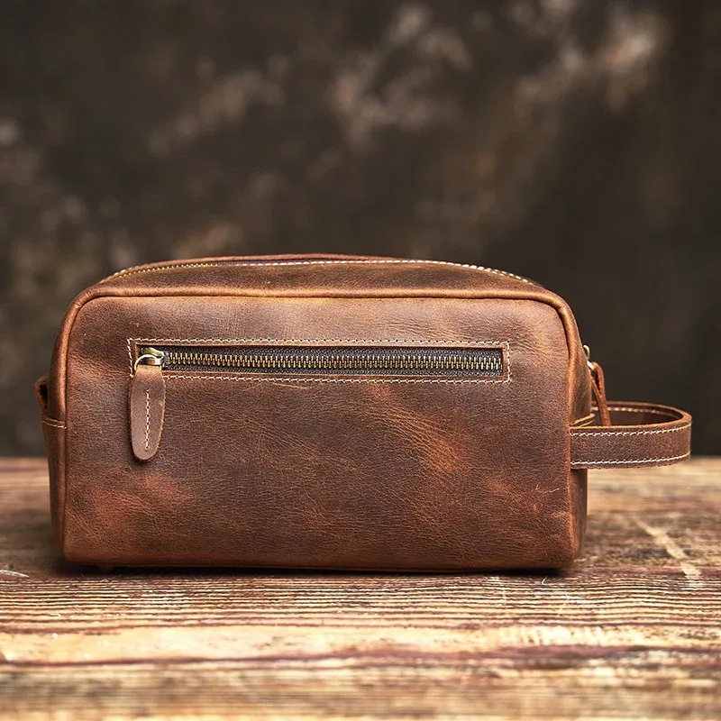 nupugoo-pochette en cuir véritable, sac cosmétique en peau de cheval, sac de lavage multifonctionnel, rangement de loisirs