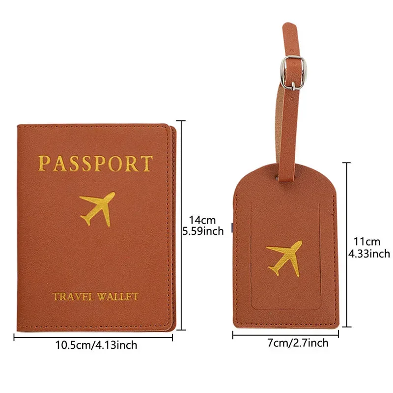 couverture de passeport de voyage en pu, étiquette d'identification de valise, sac d'embarquement, nom, adresse, porte-passeport, 2 pièces/ensemble
