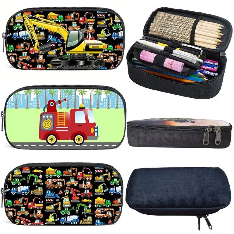 Trousse cosmétique dessin animé EbTractor, camion de pompiers, sac de papeterie portable, boîte à crayons pour adolescents, fournitures scolaires