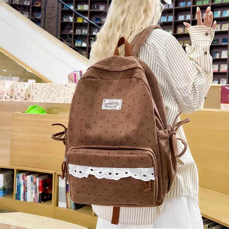 sac à dos à imprimé floral à pois, sac d'école, joli sac à dos de voyage pour étudiants, décoration en ruban à nœud papillon, sac à livres léger