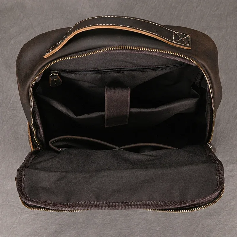 vintage hommes crazy horse cuir sac à dos en cuir véritable rétro sac à dos grand classique voyage sac à dos grand ordinateur portable sac d'ordinateur