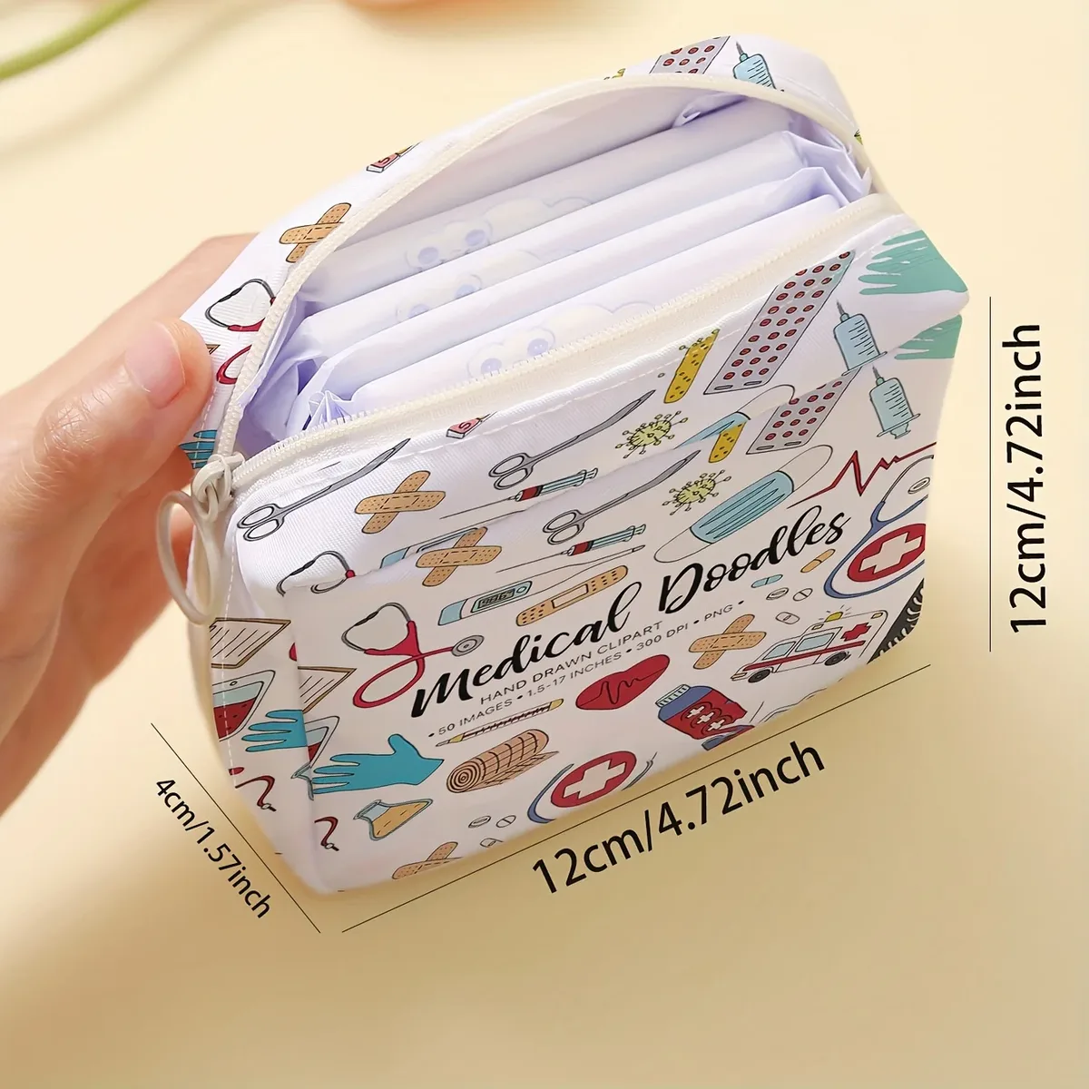 1 sac de rangement pour serviettes hygiéniques imprimées, léger, pour produits féminins, sac pour serviettes hygiéniques.