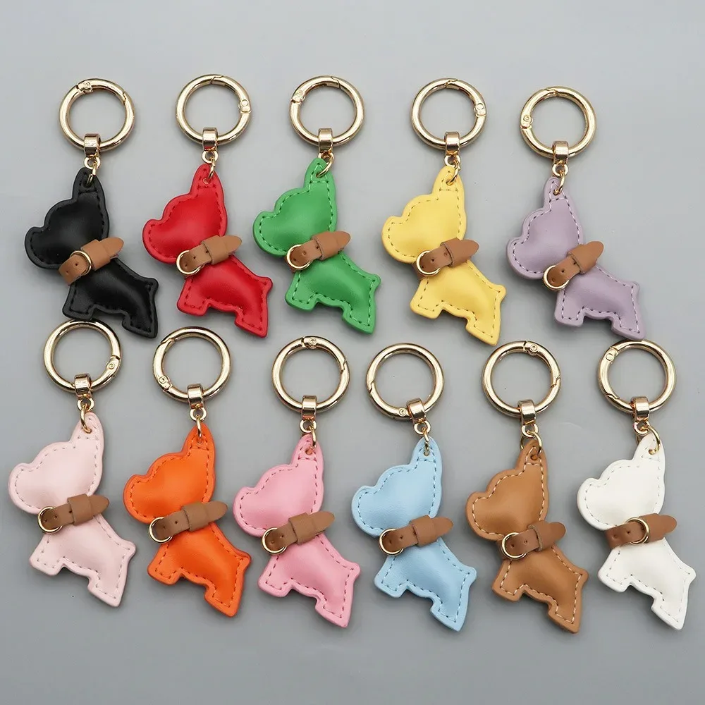 mignon bouledogue français porte-clés mignon chiot dessin animé en cuir pu chien cintre animal chien mode bouledogue sac pendentif sac à dos décoration