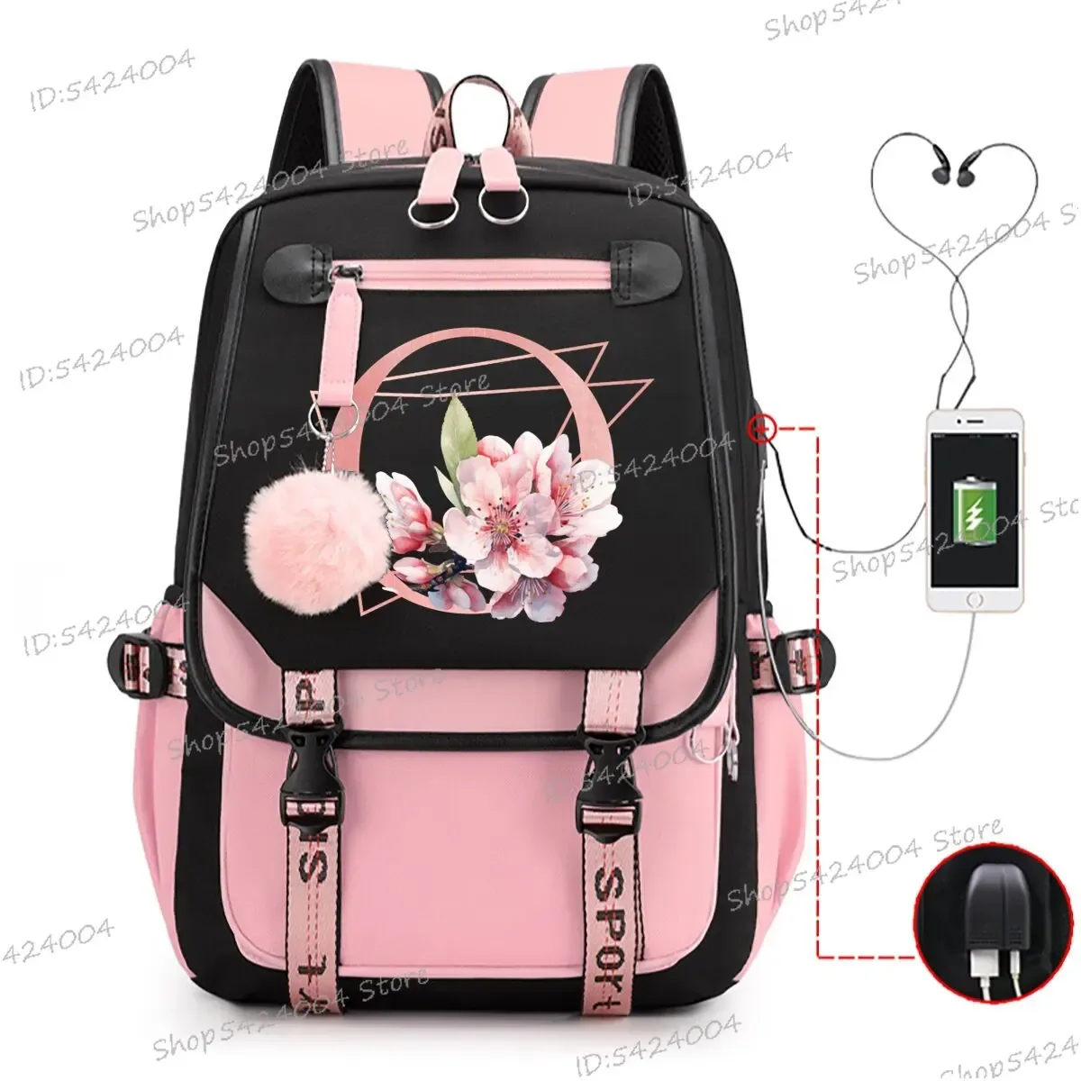 collège étudiants sacs d'école rose sakura lettres r mode voyage sac à dos adolescentes noir rose cartable a-z dessin animé cartable