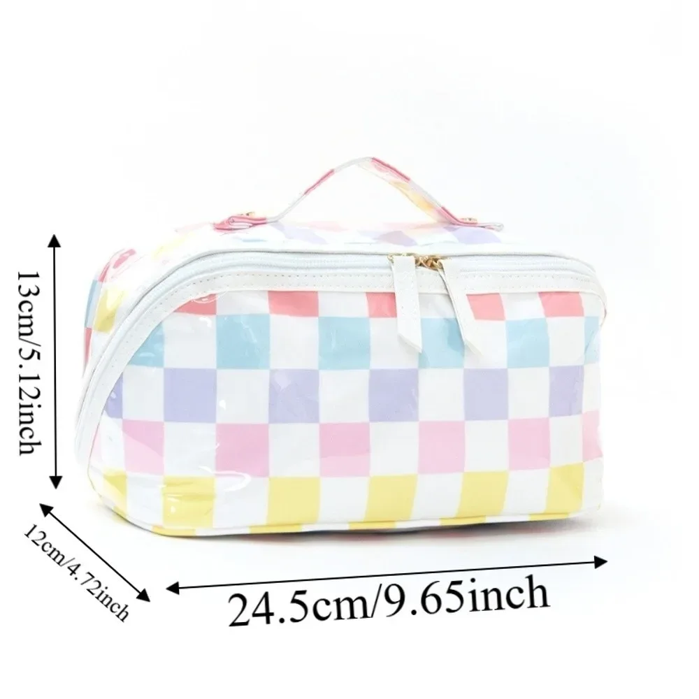 sac à cosmétiques rayé durable, léger et portable, grande capacité, organisateur de maquillage en pvc, étanche, rangement polyvalent