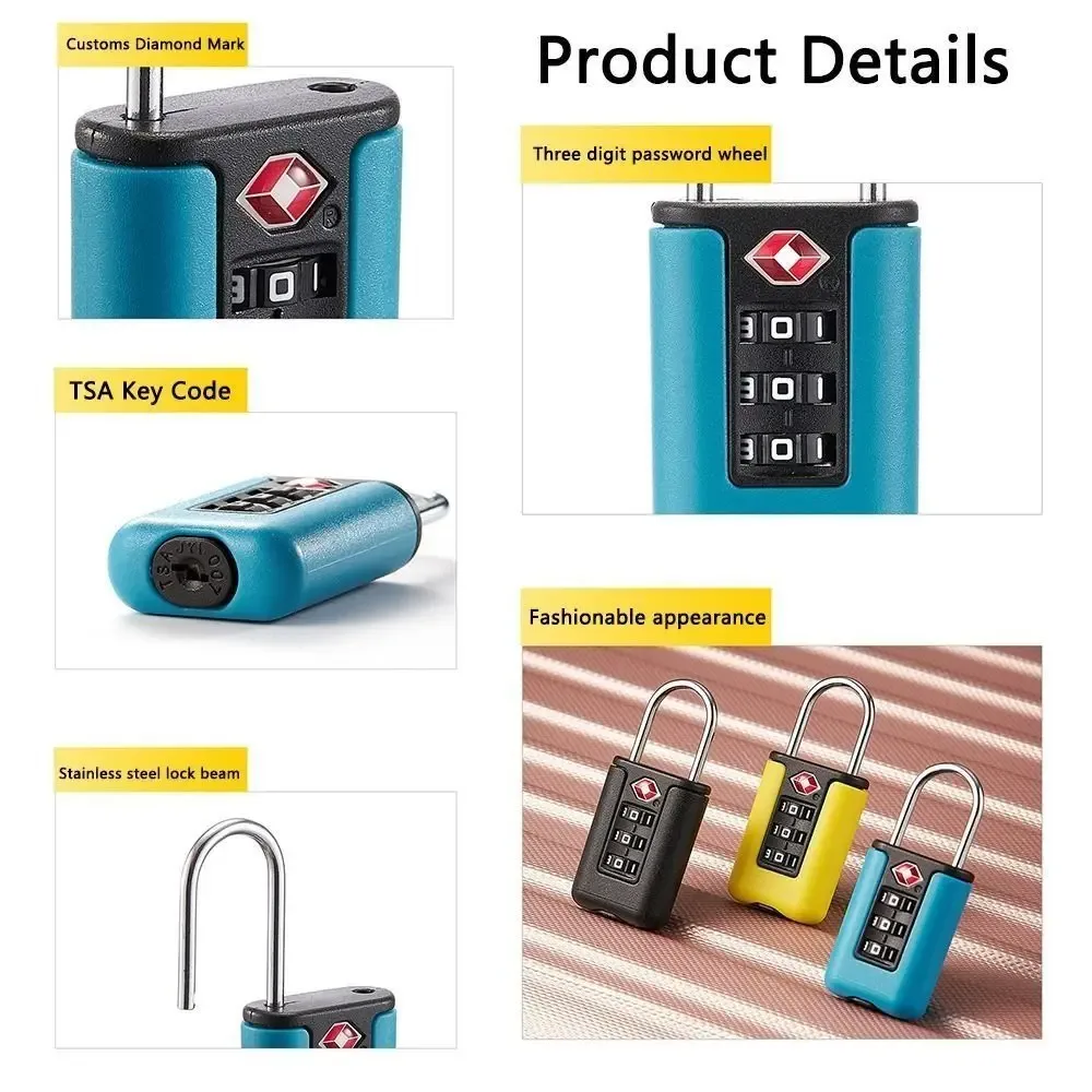 nouveau cadenas à code douanier tsa pour bagages de voyage, mot de passe, verrouillage modifiable, conception de couleur contrastée, 2024