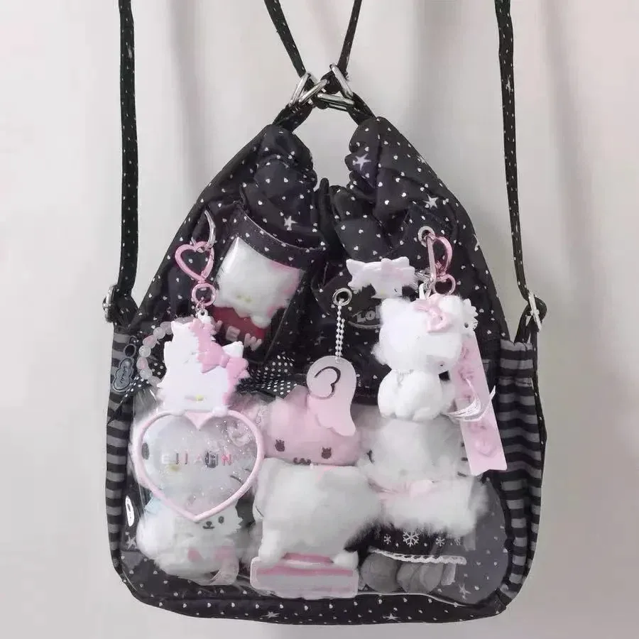 sac à dos à pois pour filles, doux et mignon, ita, sac à bandoulière simple de grande capacité, sac de poupées, sac à dos de banlieue à cordon de serrage, nouvelle collection