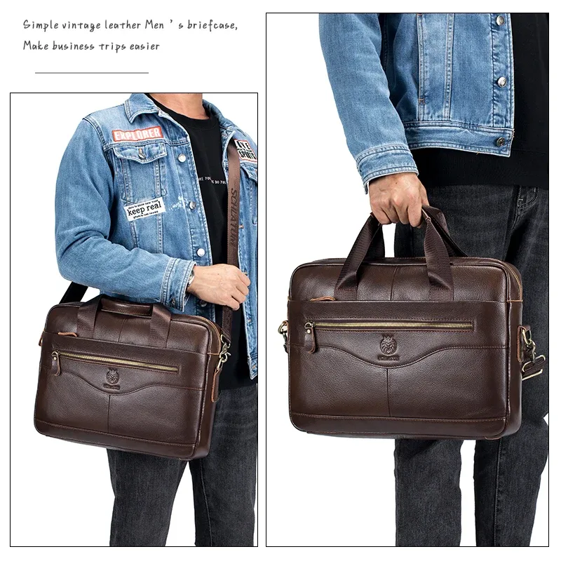porte-documents de luxe en cuir véritable pour homme, sac pour ordinateur portable 15,6 pouces, sac de bureau, sac pour ordinateur