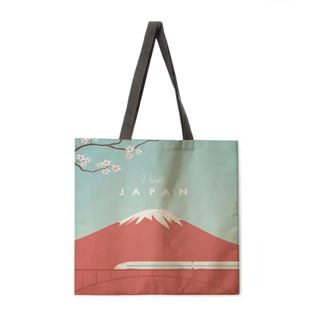 sac fourre-tout décontracté du mont fuji pour dames, sac à provisions pliable, sac de plage en plein air, sac initié au japon