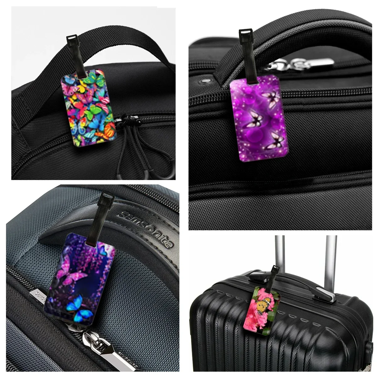 étiquette de bagage papillon pour femmes, porte-adresse d'identification pour valise de voyage, porte-billets de bagage portable pour filles