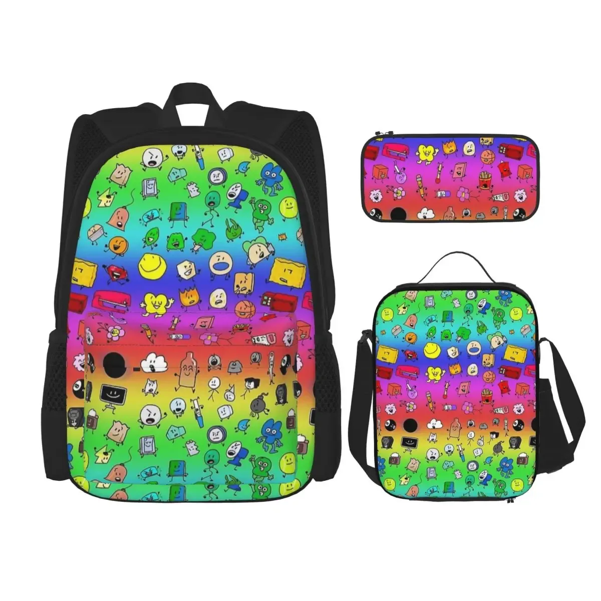 bfdi bfb et tpot bataille pour dream island dessin animé 3pecs/ensemble sac à dos pour adolescent ordinateur portable sac à bandoulière sac à déjeuner trousse à crayons