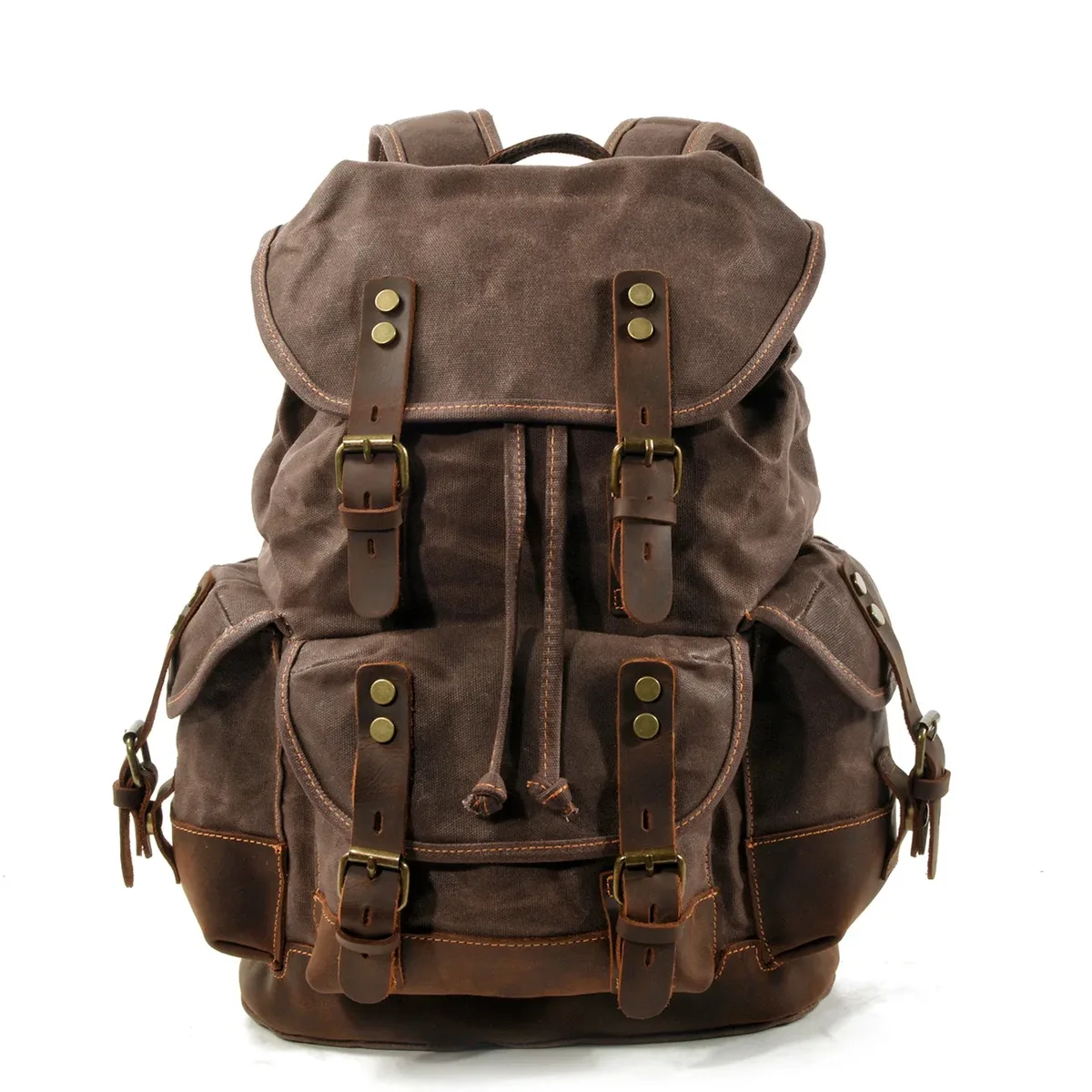 sac à bandoulière rétro décontracté pour étudiants, sac d'école de grande capacité, sac à dos de voyage en toile cousue en cuir, sac à dos de randonnée