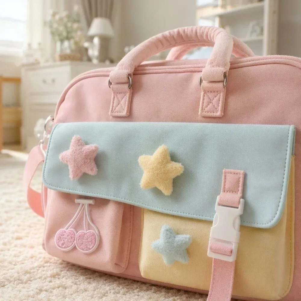 Sac de voyage de grande capacité, couleur macaron, sac à bandoulière portable pour la gym, sac multi-poches en polyester, sac de transport pour les trajets quotidiens.