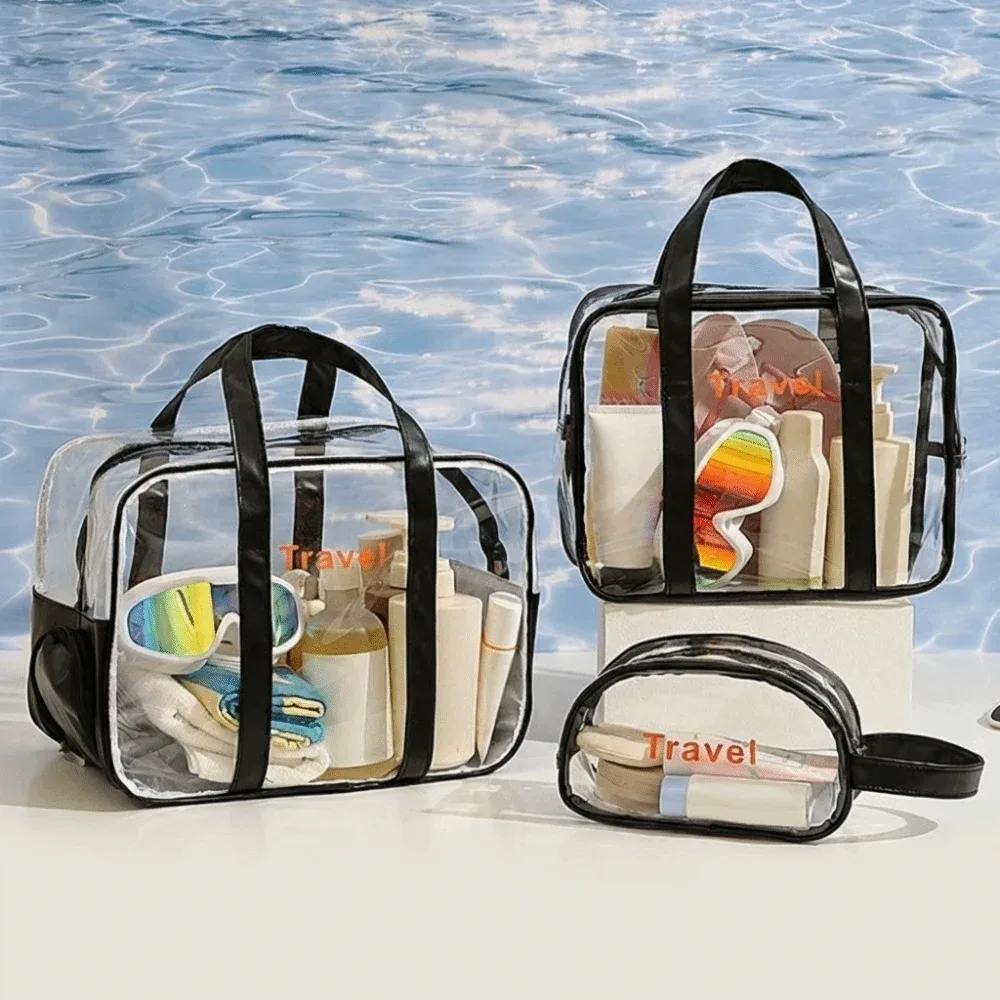 sac cosmétique transparent en pvc, grande capacité, léger, sac de rangement pour la natation, imperméable, séparation sec/humide, sac de sport pour l'entraînement.