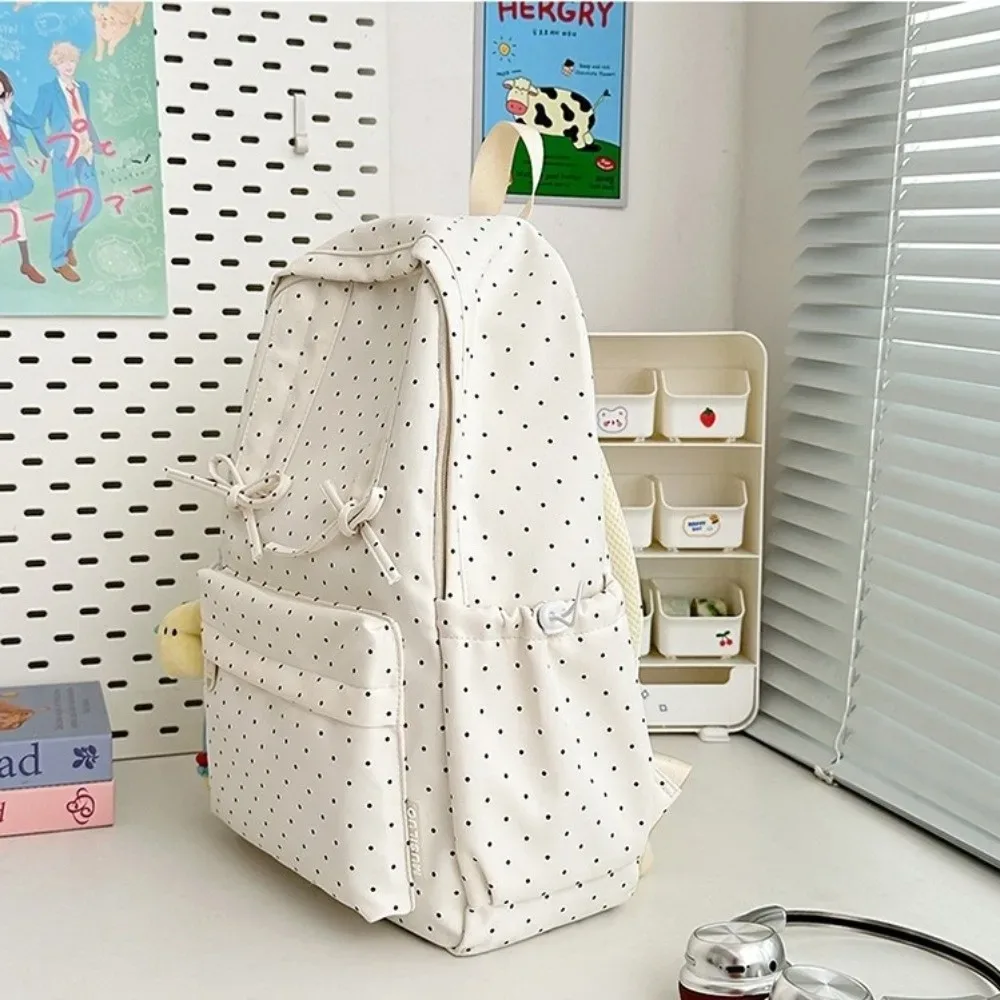 sac à dos de voyage à pois tendance avec nœud, grande capacité, cartable d'étudiant, sac à dos multi-poches en nylon pour ordinateur portable